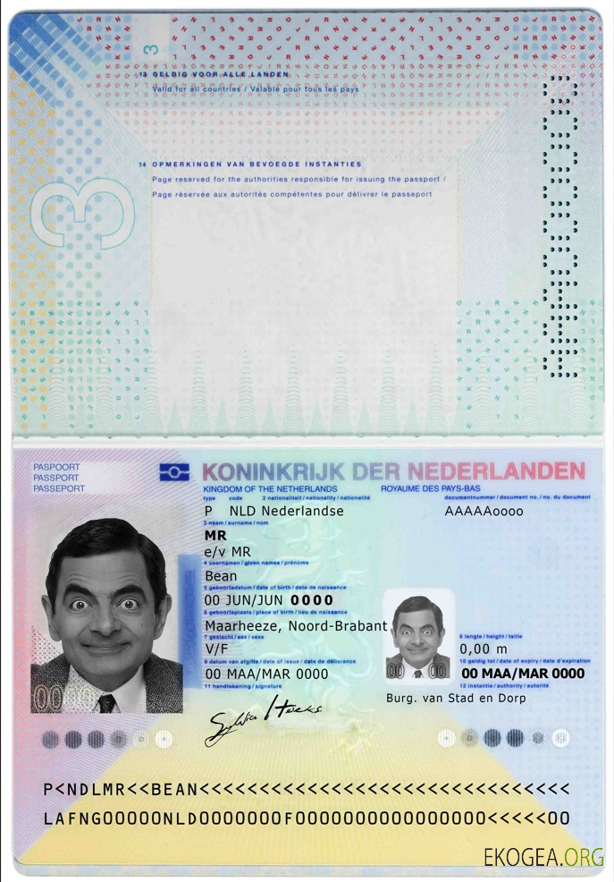 Modèle de passeport néerlandais au format PSD, entièrement modifiable, avec toutes les polices (2014 – présent)